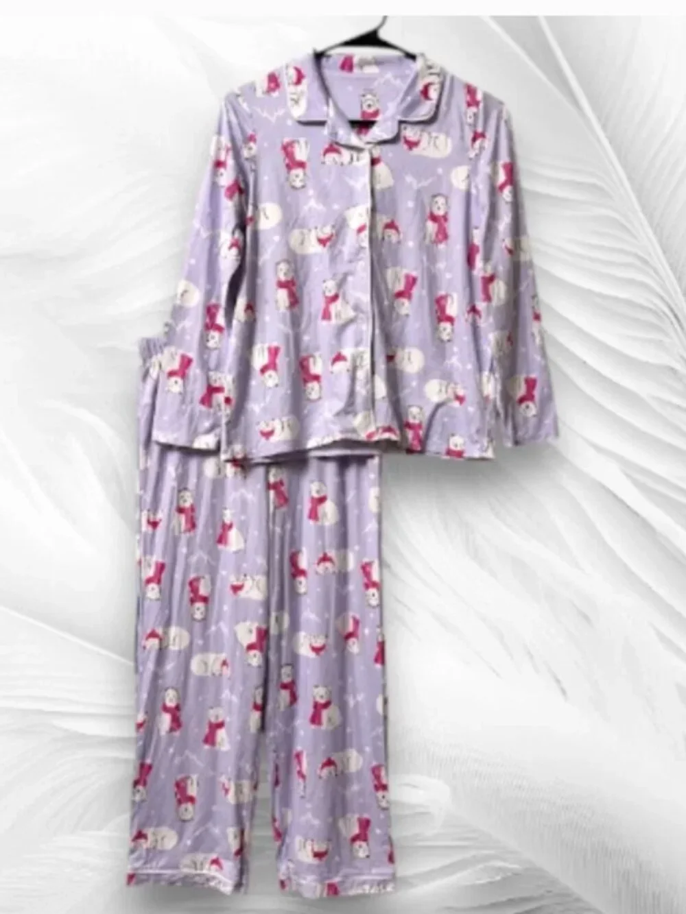Holiday Time Girls Lavender Polar Bear Pajama Set L 10-12 Plus